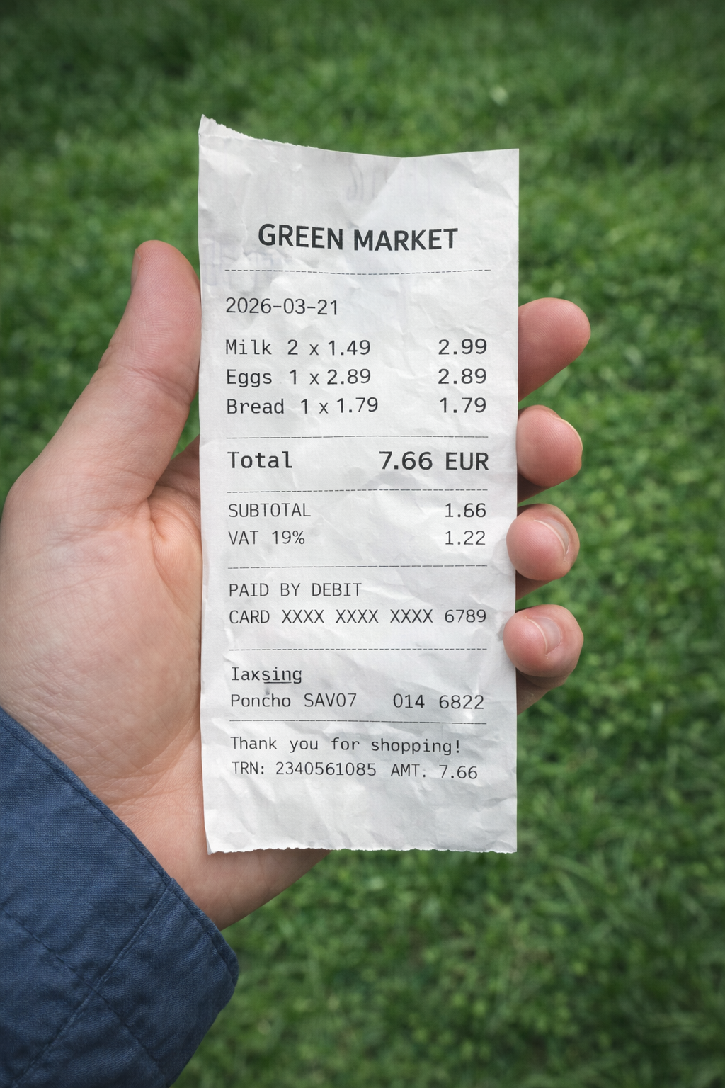 Example receipt being scanned